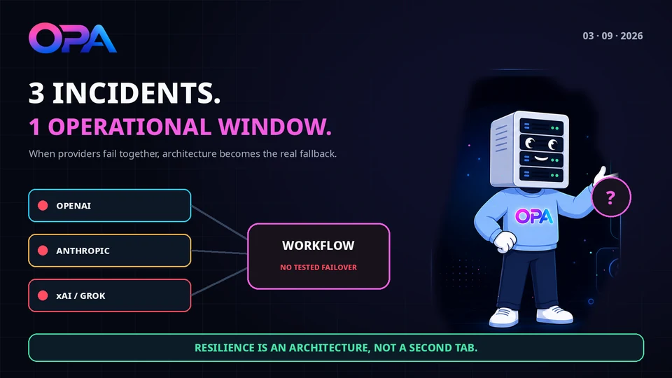 OPA mascot facing three disrupted AI providers