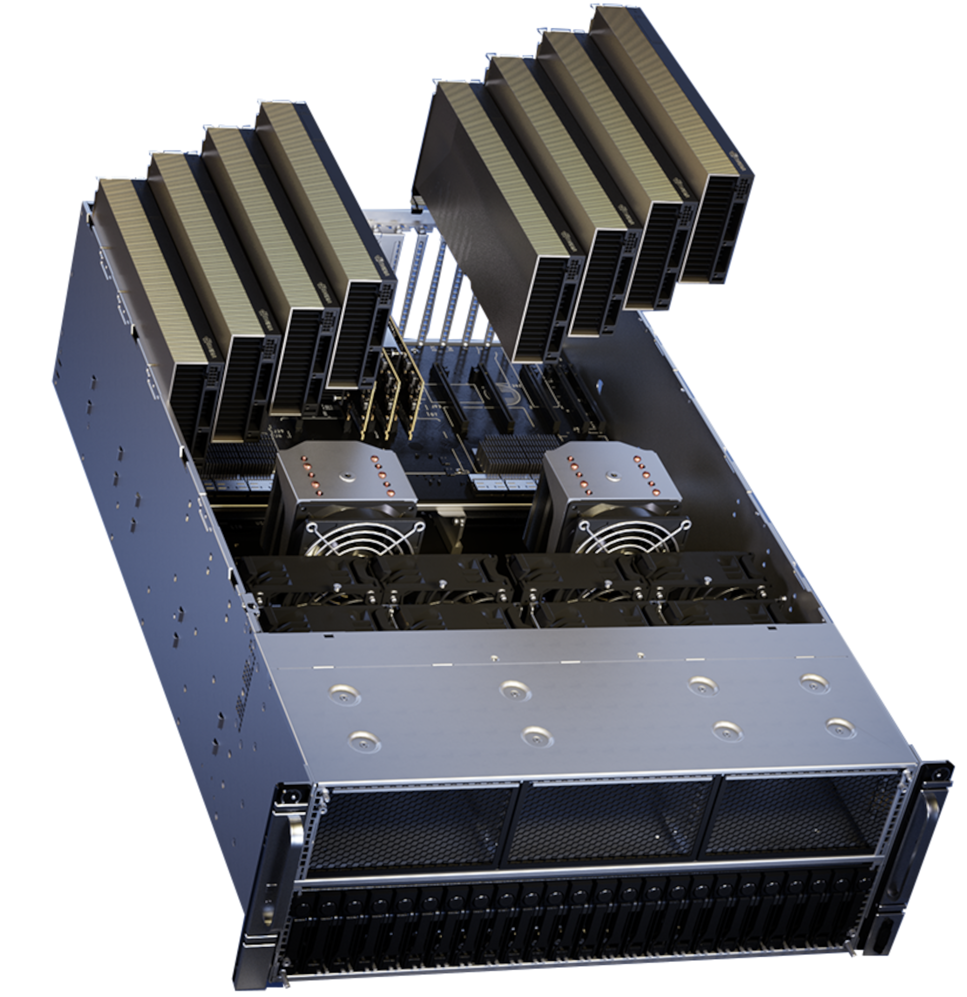 Open GPU server positioned beside the AI infrastructure headline